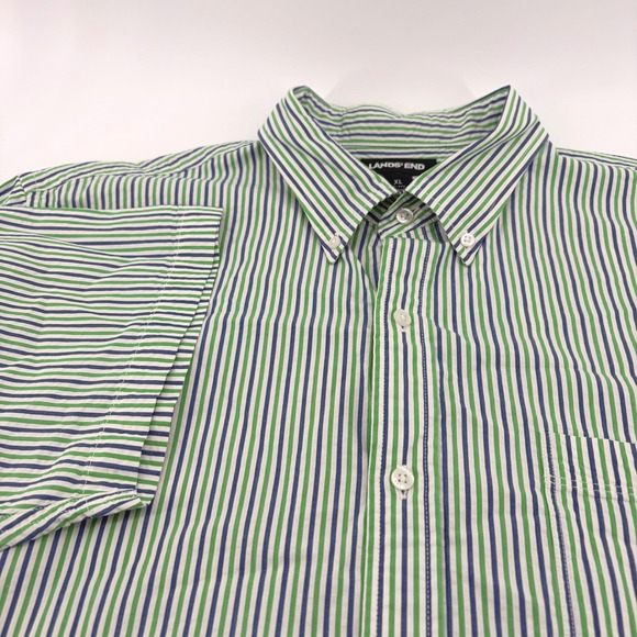 Lands' End Other - Lands' End XL Mens Striped Short Sleeve Button Down Shirt Green Blue